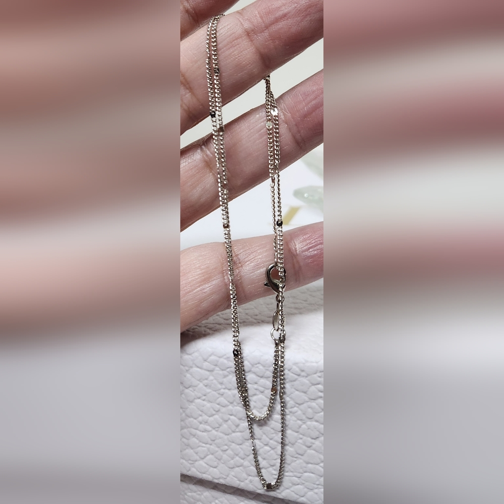 18K White Gold Plated Dainty Link Chain With Rect Stations Vintage